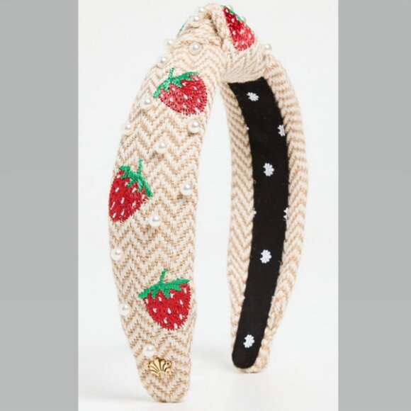Lele Sadoughi Strawberry Slim Knotted Headband Faux Pearls Chevron Knit NWT - Picture 2 of 12